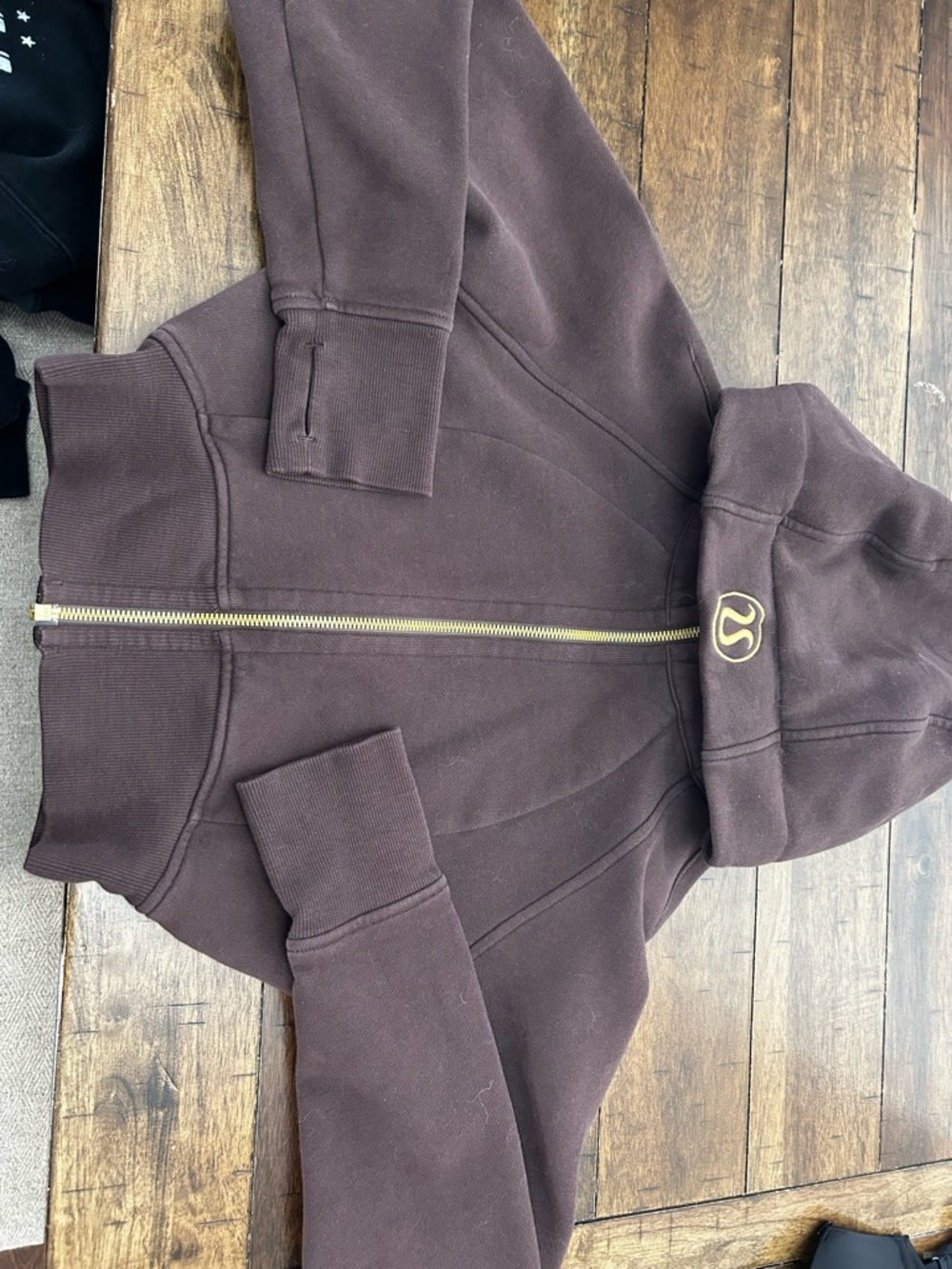 lululemon athletica dark brown hoodie with gold zipper